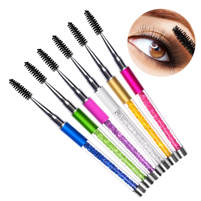 

1pc Eyelashes Brushes New Eyelash Comb Bendable Spiral Head Makeup Brush with Rhinestone Extension Mascara Eyebrow Brush