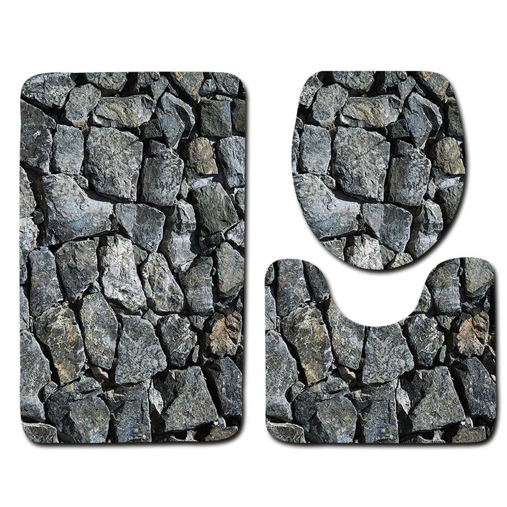 

3pcs Bathroom Bath Mat Set Toilet Rugs Non-Slip Bathroom Carpets Set Home Toilet Lid Cover Shower Room Rug Floor Mats #XTN