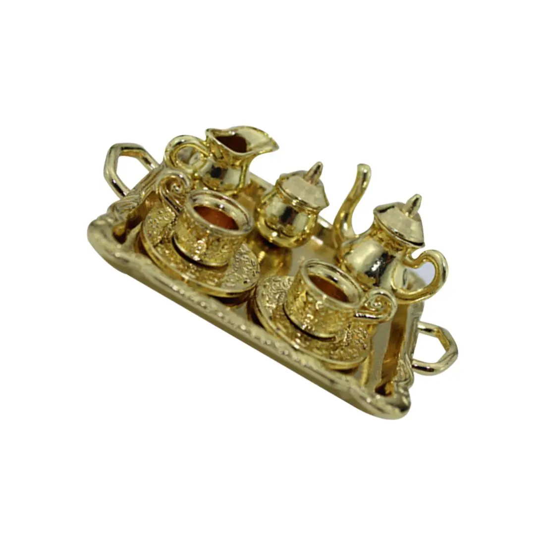 FBIL-Dollhouse Miniature 1: 12 Toy 8 Pcs Metal Tea Set Length 6.5cm FBIL-Dollhouse Miniature 1: 12 Toy 8 Pcs Metal Tea Set Length 6.5cm