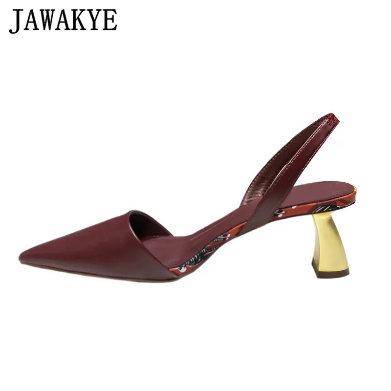 

Concise Electroplate Metal Heels Women Pumps Fashion Printed Decor Pointed Toe Summer Sandals Cozy Slingback Dress High Heels