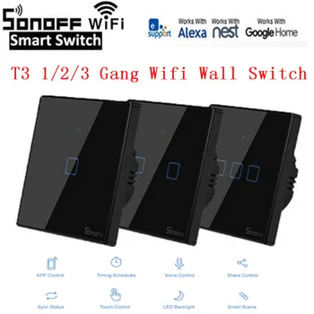 

SONOFF T3EU US UK TX Smart Wifi Wall Touch Switch With Border Smart Home 1/2/3 Gang 433 RF Remote Control Works With Alexa IFTTT