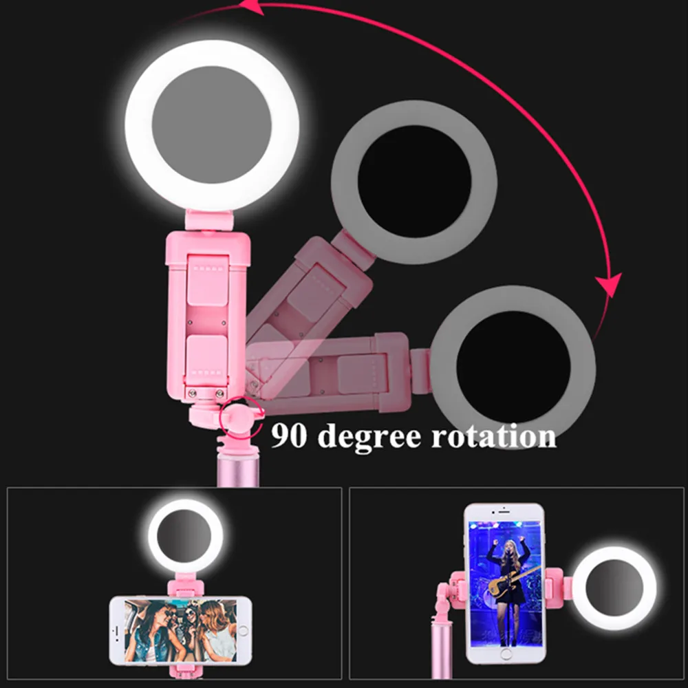  1.7m Extendable live Tripod Selfie Stick LED Ring light Stand 4 in 1 With Monopod Phone Mount for i
