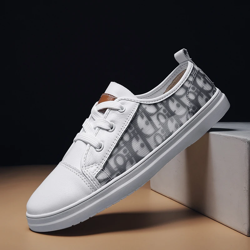 

Leather + canvas Men Shoes outdoor Lace-Up Breathable Soft Autumn Casual Flats Shoes Simple Style Fashion Sneakers shoes L5