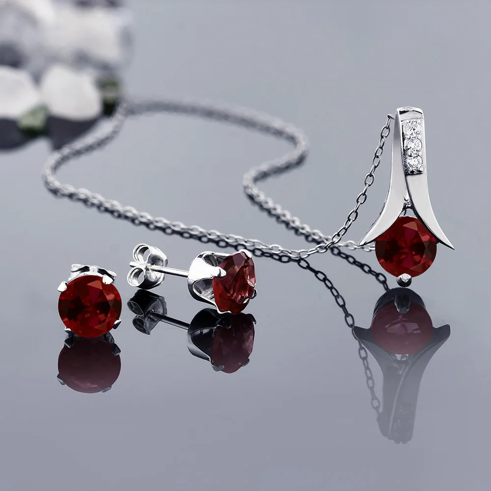 Gemstoneking 925 Sterling Silver Women S Jewelry Set Red Garnet Gemstoneking 925 Sterling Silver Women S Jewelry Set Red Garnet Pendant Earrings With 18 Inch Chain 2 80 Cttw In Sets From