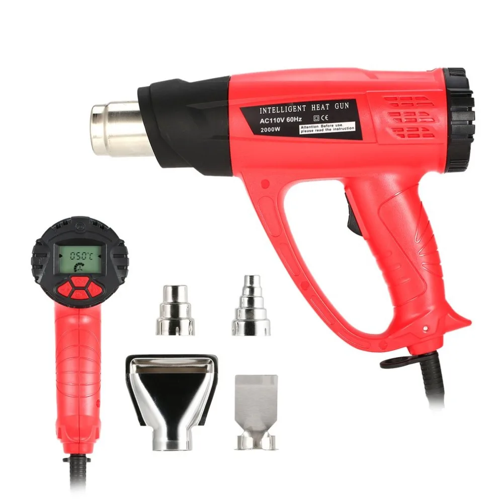 

2000W Electric LCD Hot Air Heat Gun Temperature Fan Adjustable Shrink Wrap Paint Stripper Dissolving Rework DIY Tool + Nozzle
