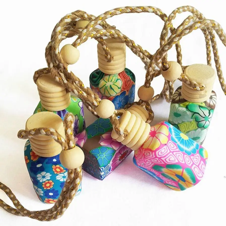 

car-styling Floral Art Printed Hanging Car Air Freshener Perfume Diffuser Fragrance Bottle TD918 drop shipping