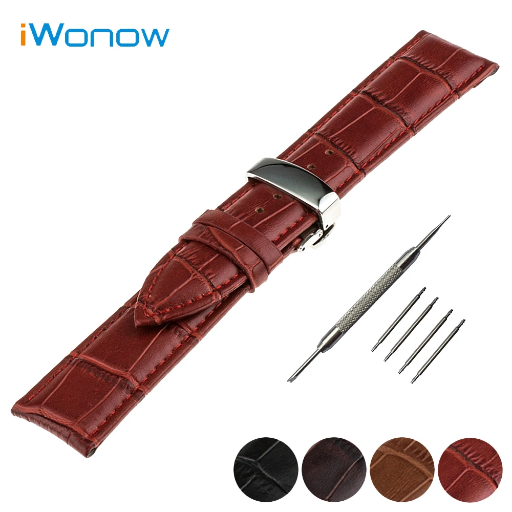 

Genuine Leather Watch band 20mm 22mm for IWC Watch Stainless Butterfly Buckle Strap Band Wrist Belt Bracelet + Spring Bar + Tool