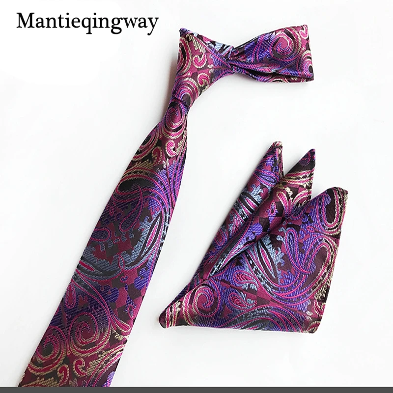 Mantieqingway модные Для мужчин s Пейсли галстук + Hankerchief набор Gravatas Бизнес набор для мужской костюм бренд Галстуки Галстук Hanky