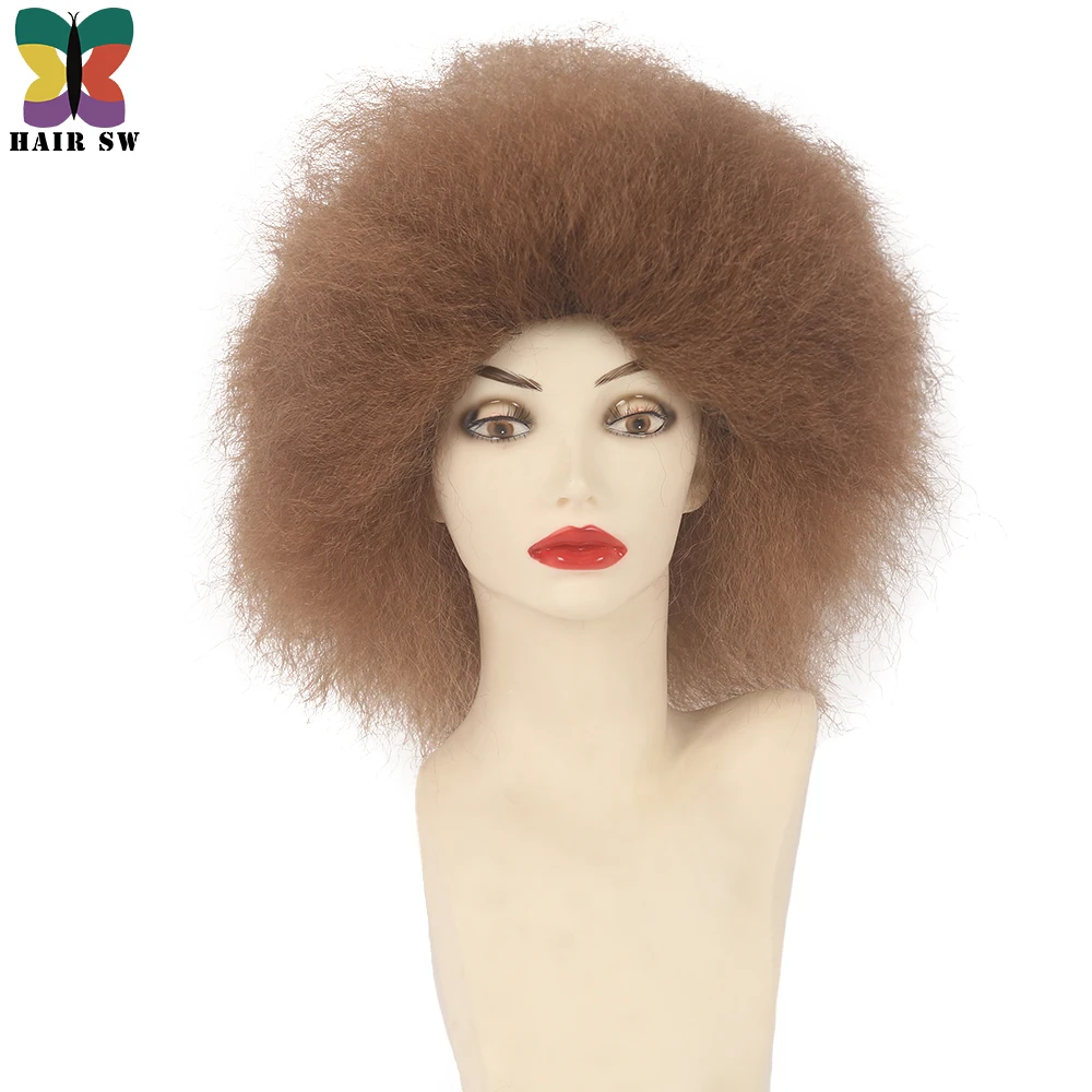 

HAIRSW Kinky Straight Kanekalon Synthetic Wig 150% Density Short Wigs 9 Colors Bug Black Brown Afro Wig Heat Resistant for Women