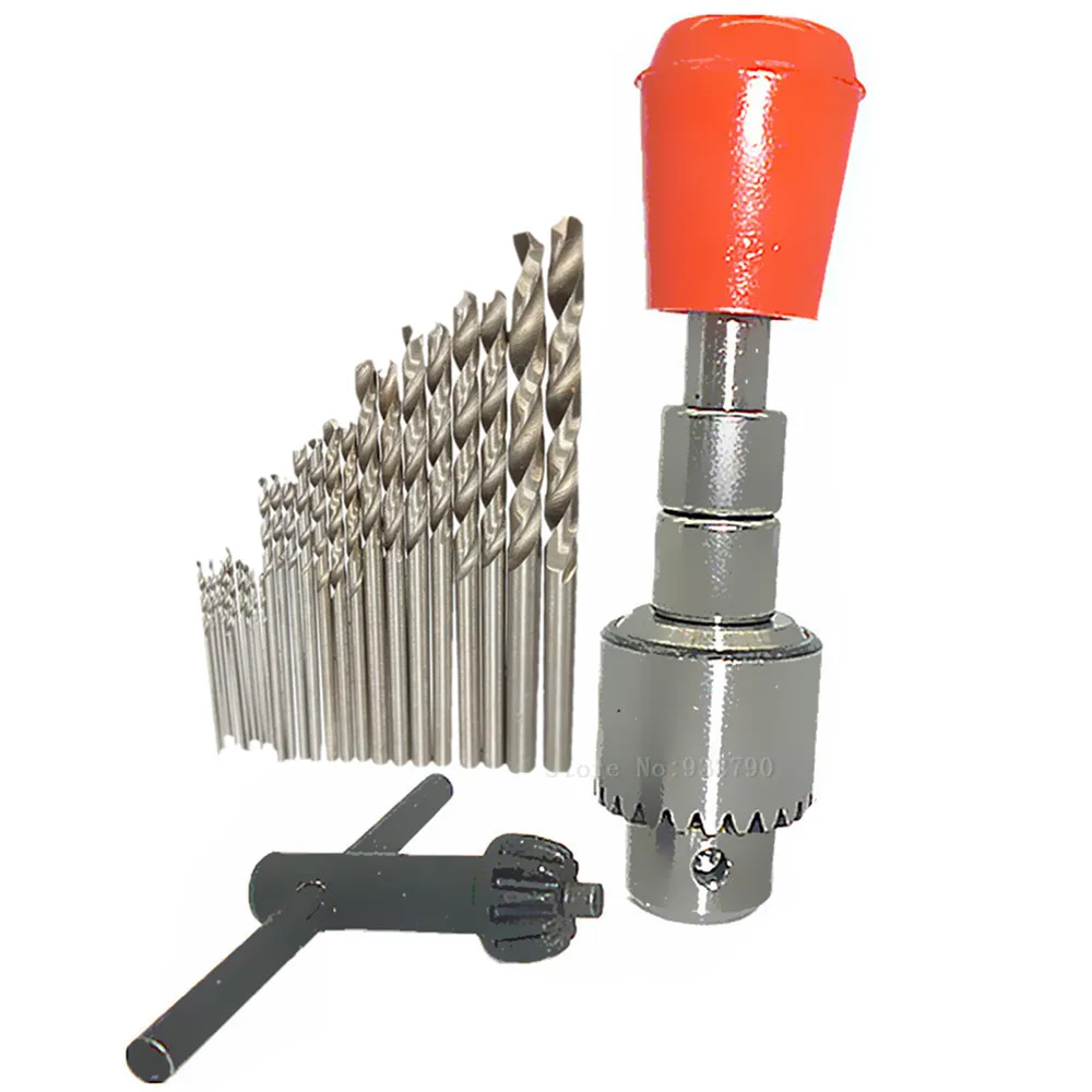 25pc Hss Metric Twist Drill Bit Set + Manual Hand Drill Black