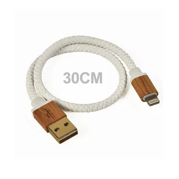

USB Charging Cord 30cm Leather Braided Wooden Case USB Cable Fast Charging Data Lightning Line for iPhone X 7 8 Plus 6 IOS