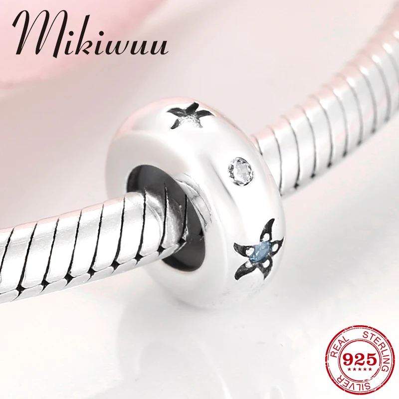 

Hot 925 Sterling Silver Ocean star starfish Blue CZ round Stopper Spacer Bead Jewelry making fit Original Pandora Charm Bracelet