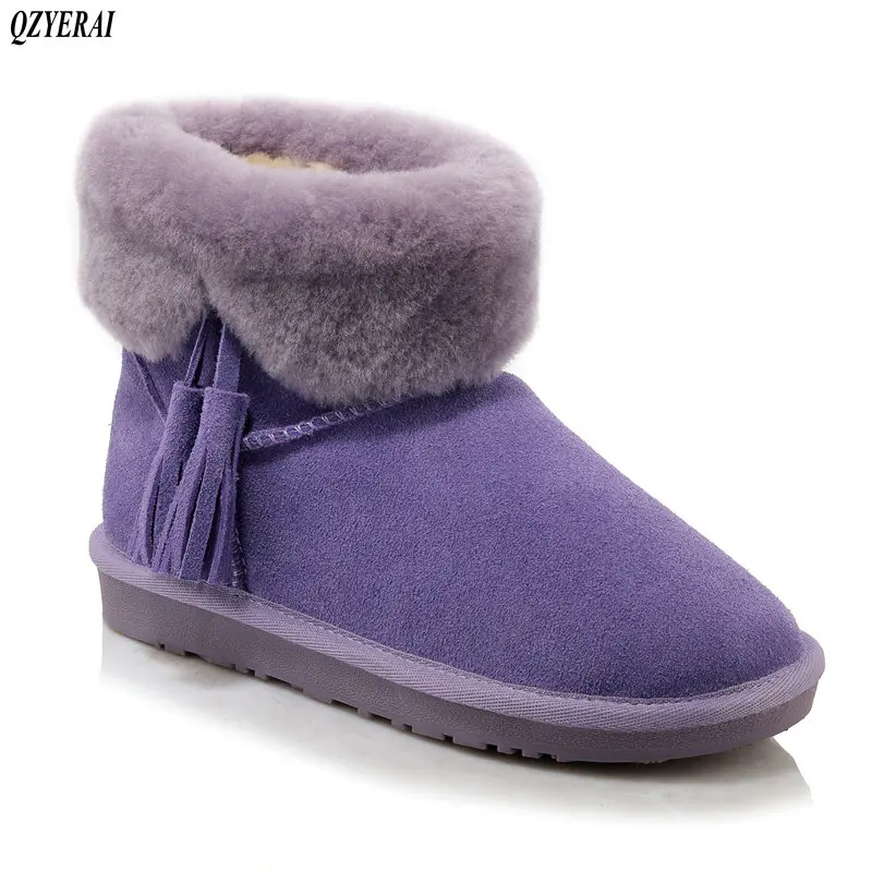 

QZYERAI Winter wool warm snow boots in 2018 flat and comfortable warm wool boots for women 100% cowhide shoes large sizes 34-43