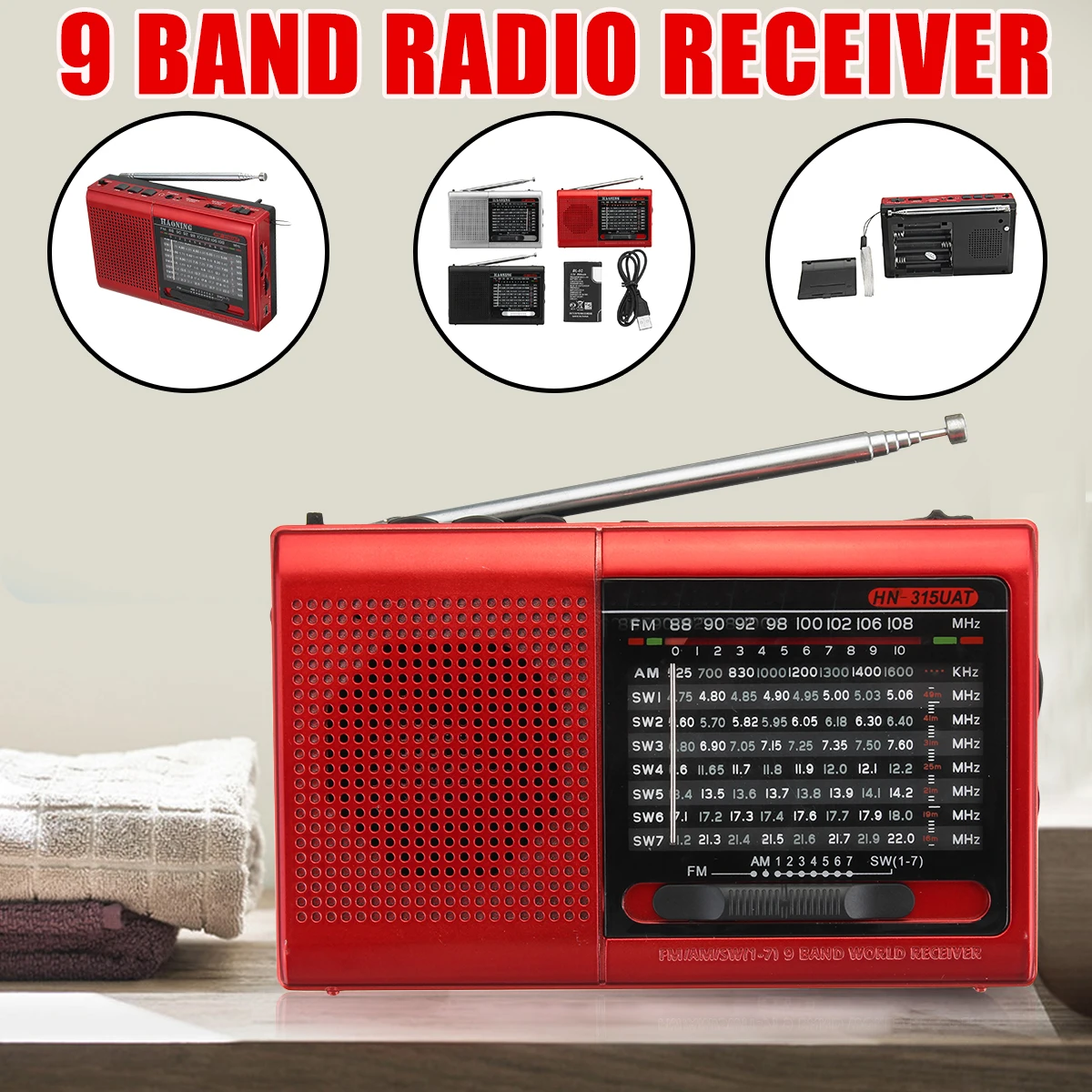 

Kinco Portable AM/FM/SW Radio Receiver For Elder Card Stereo Receivers Gifts With USB Cable TF Card Port MP3
