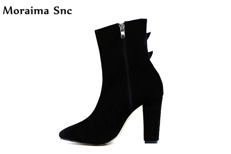 

Moraima Snc vintage Flock platform round toe square heel solid slip-on side buckle Decoration high heel for chic women black