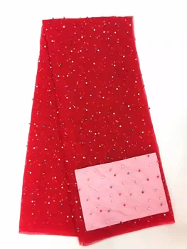 

red 2018 High quality nigerian swiss voile nigerian Beaded Lacenet lace African lace fabric with Beads for dress