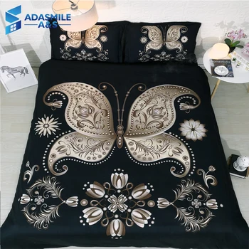 

Luxury Silver Butterfly Comfortable Breathable Bedclothes Bed Linens Pillowcase Adult's King Size Black Bedding Duvet Cover Set