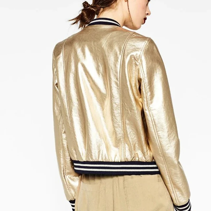 Femme Longues Veste À Automne Manteau Manches Casual Hiver Baseball Golden Brillante Jq432 De Montant silvery Surface Uniforme Personnalité Col Femmes Mode Ir1xpIZw