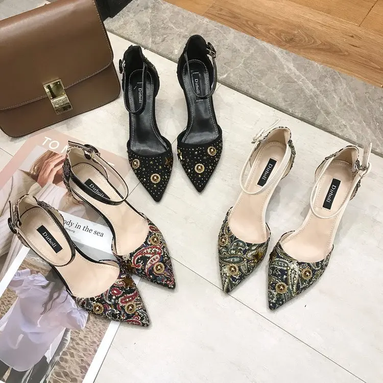 

Women's high-heeled shoes Women's zapatos de mujer pointed women'shigh-heeled shoesPrinting partyAnkle straphighheeled shoes Sum
