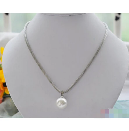 

FREE SHIPPING>>>@@ P3862 17" 16mm white round SOUTH SEA SHELL PEARL NECKLACE PENDANT @^Noble style Natural Fine jewe S