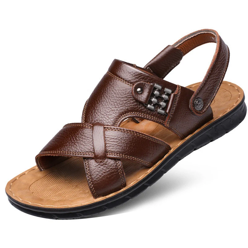 UPUPER/; летние мужские сандалии из мягкой кожи; удобная летняя обувь в римском стиле; мужская пляжная обувь для отдыха; большие размеры 38-47 - Цвет: 13082 Brown