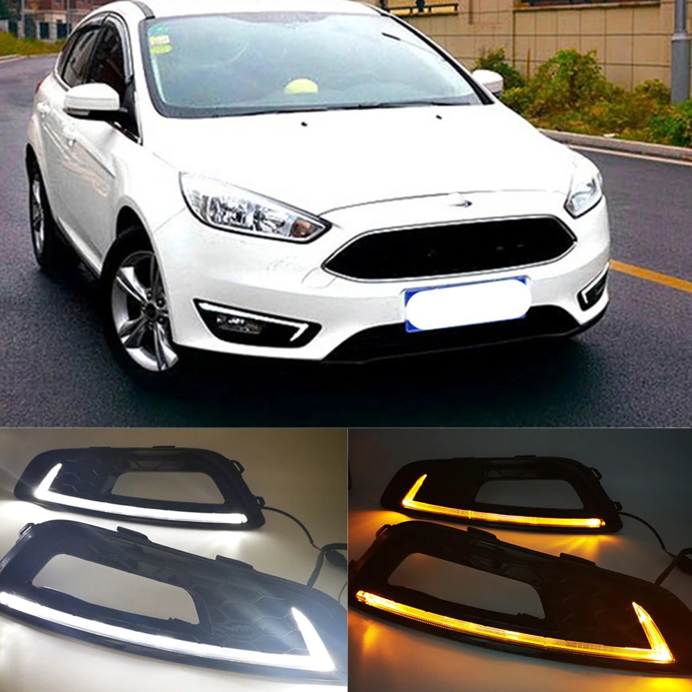 

Car Flashing 1Pair For Ford Focus 4 2015 2016 2017 2018 LED DRL Daytime Running Lights LED Daylight Fog light with yellow signal