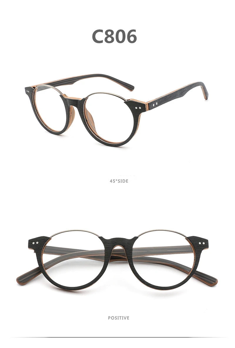 AZB Женская деревянная оправа для очков, винтажные круглые прозрачные линзы, очки для мужчин и женщин, деревянная оправа для очков, оптическая оправа