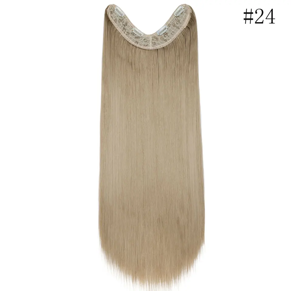 SNOILITE 26 дюймов длинные прямые волосы для наращивания синтетические 4 зажима ins цельные накладные волосы для женщин поддельные волосы половина парик черный коричневый - Цвет: ash blonde