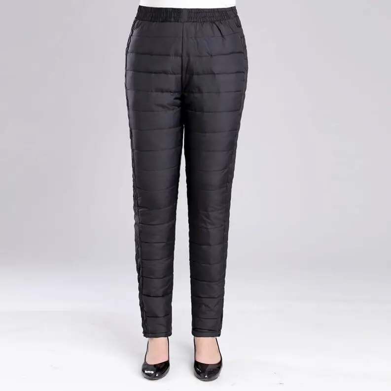 

2019 Women White Duck Down Pants Winter Thick Warm Slim High Waist Pencil Pants For Women Elastic waist Plus Size Trousers