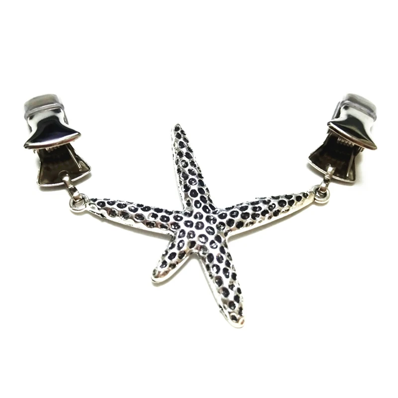 

Antique Silver Starfish Cardigan Shawl Clip Women Sweater Clothing Flexible Button Buckle Dress Cinch Pins Drop Shipping