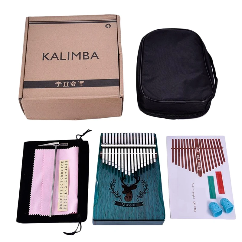

Muspor 17 Key Kalimba Mbira Calimba African Solid Mahogany Thumb Piano Finger Reindeer Bag Christmas Instrument