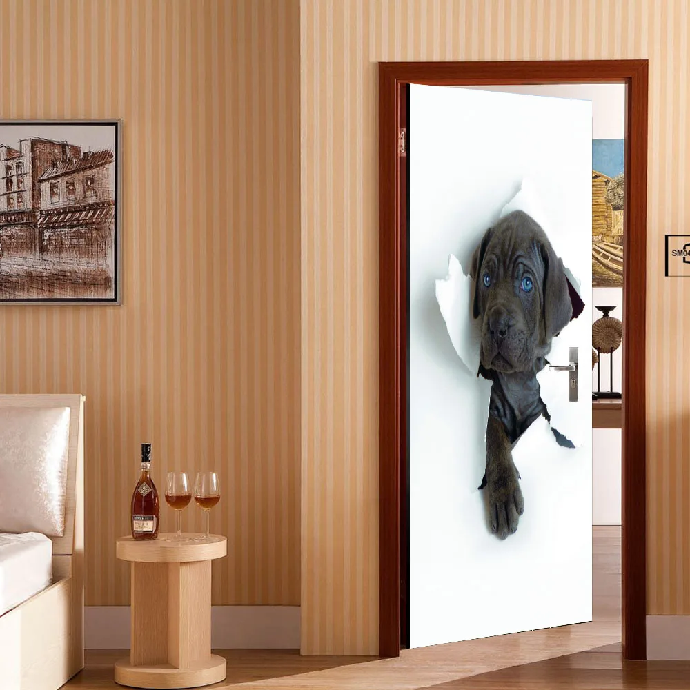 Diy Наклейка на стену с изображением собаки, домашний декор для спальни, плакат из ПВХ, водонепроницаемая наклейка на дверь, 77x200 см