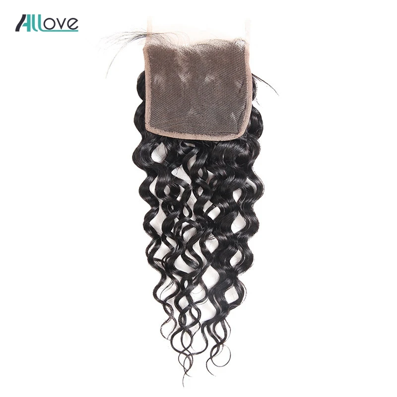 Allove Indian Hair Water Wave Lace Closure 4*4 Human Hair