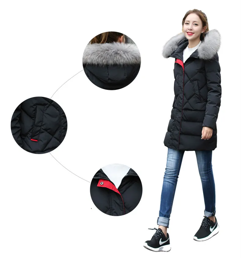 Women Winter Jacket White Duck Down Coats Hooded Fur Collar Parka Women Coat And Jacket Long Loose Clothes Female 2018 AS04 (9)