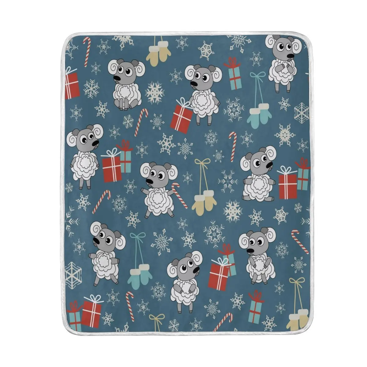 Cute Cartoon Sheep Snowflake Blanket Soft Warm Cozy Bed Couch Lightweight Coral Fleece Throw for Kids Women Boy | Дом и сад