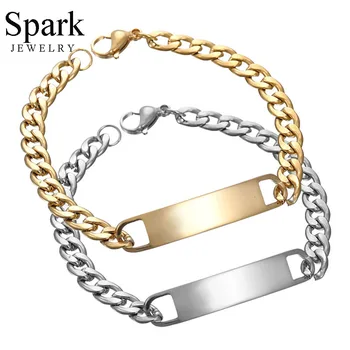 Spark Personalized Name Letter Engraved Bracelet Stainless Steel Custom Nameplate ID Bangles For Men Anniversary Gift Bijoux personalized stainless steel black silicone men bracelet gift men s id bracelets for man male jewelry custom engraved name