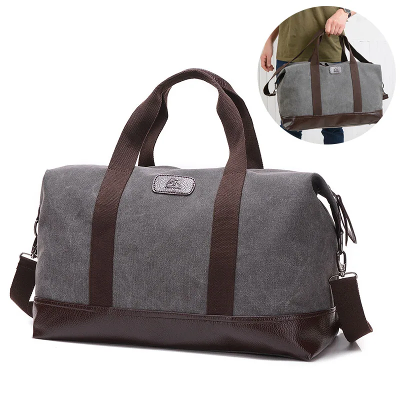 

Travel Canvas Leather Duffel Bag Luggage Handbag Men Women Tote Carry Weekender Bag Large Capacity Bag Overnight
