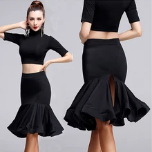 Распродажа женских юбок для латинских танцев, черная юбка для латинских танцев ча-Румба, Самба, танго, танцевальная одежда