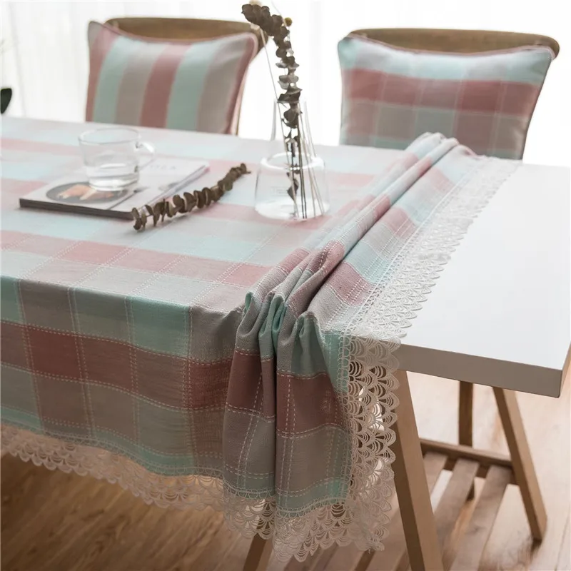 Classic Waterproof Plaid Tablecloth Japanese Princess Pink Simple Lace