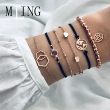 MLING 6 Pcs/Set Vintage Heart World Map Hollow Flower Geometric Bracelet Set For Women Bracelet Bangles Female Boho Jewelry chic heart geometric bracelet for women