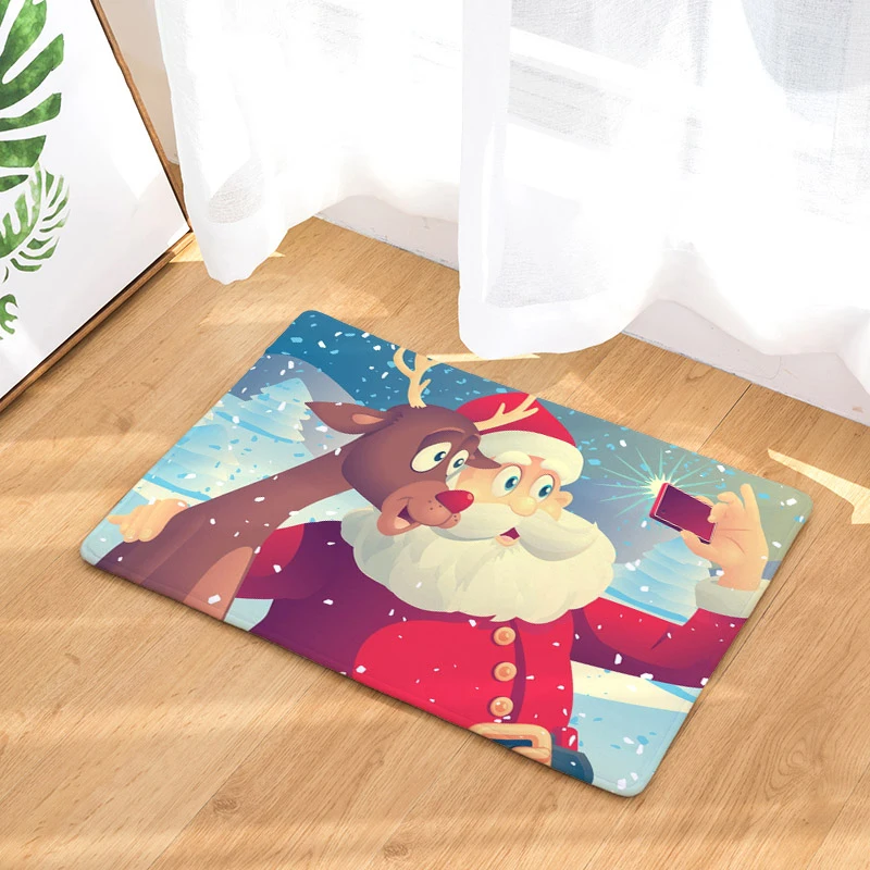 Comwarm Cartoon Joyous Christmas Floor Mat Santa Claus Elks Shining