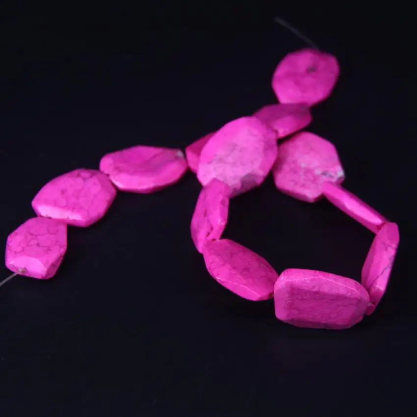 11-13pcs/strand Fushcia Turquoises Faceted Howlite Slab Bead Pendant,Cut Magnesite Stone Slice Nugget Loose Beads Jewelry Making