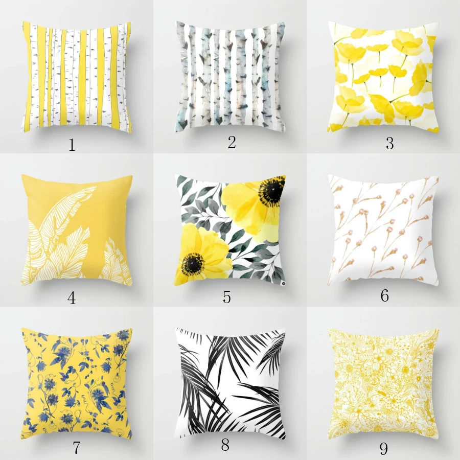 Elife Nordic Plant Yellow flower Leaves Polyester Cushion Cover Square Pillows Cover For Sofa Car waist Home Decorative 45*45CM Elife Nordic Plant Yellow flower Leaves Polyester Cushion Cover Square Pillows Cover For Sofa Car waist Home Decorative 45*45CM