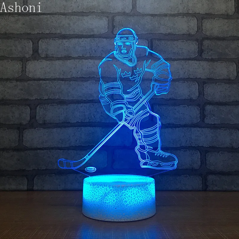 

New Ice Hockey Player 3D Table Lamp 7 Colors Changing LED Night Light USB Bedroom Home Decor Sleep Lighting Sports Fans Gifts