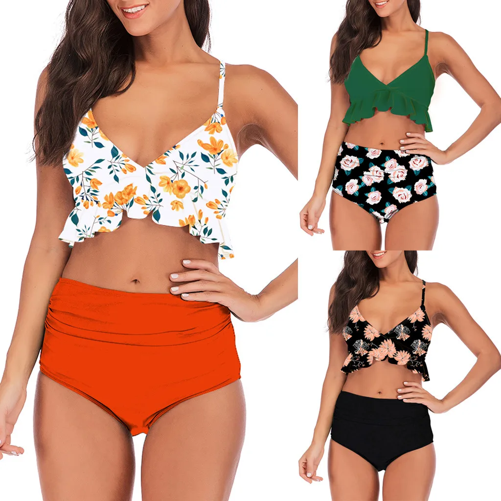 

Swimwear Women Bikini 2019 Mujer High Waist Swimsuits Ruffles Bikinis Swimming Suit For Womens Push Up Bathing Suits Biquini
