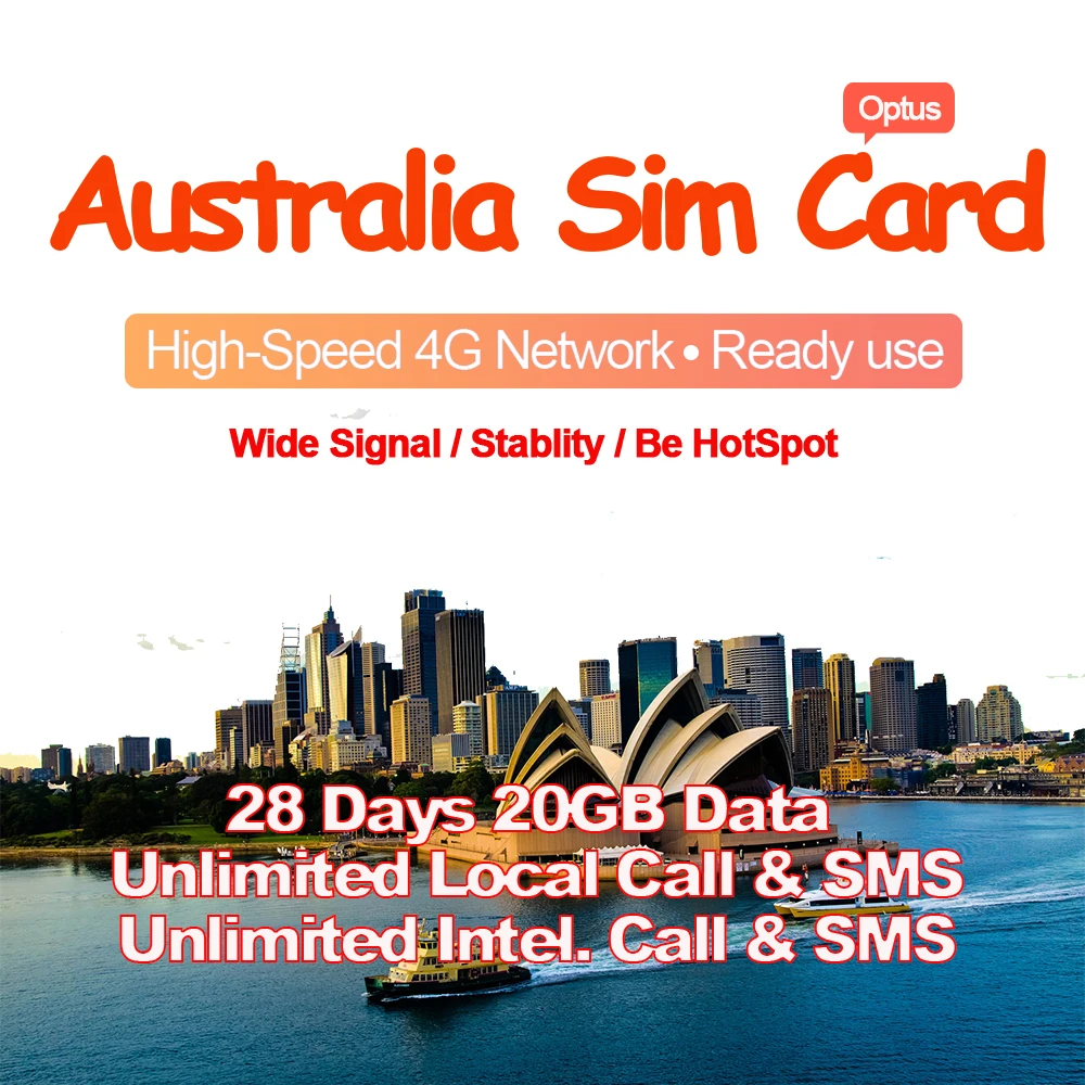 

Mewfi Australia 28 Days Travel Sim Card 20GB 4G Data+Unlimited Call&SMS Optus Local Network Prepaid Unactivated Ready use