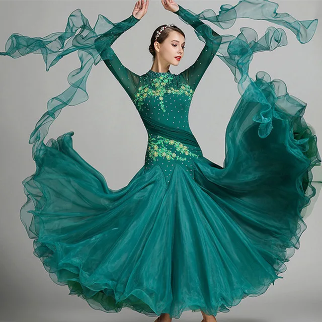 9color Standard Ballroom Dance Competition Dresses Rhinestone Marine Costumes For Women Tango/Waltz Dresses Modern Dance Costume