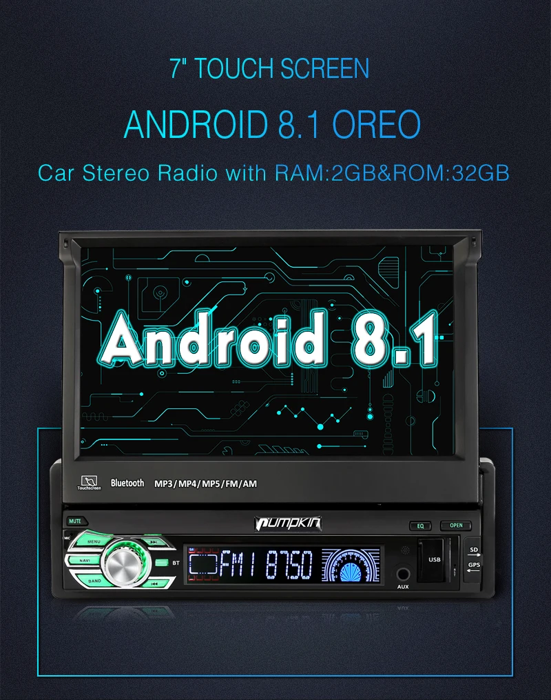 Тыква 1 Din 7 ''android 8,1 автомобиль радио без DVD плеер gps навигации Octa Core стерео DAB + Wi Fi 3g аудиоплеер bluetooth