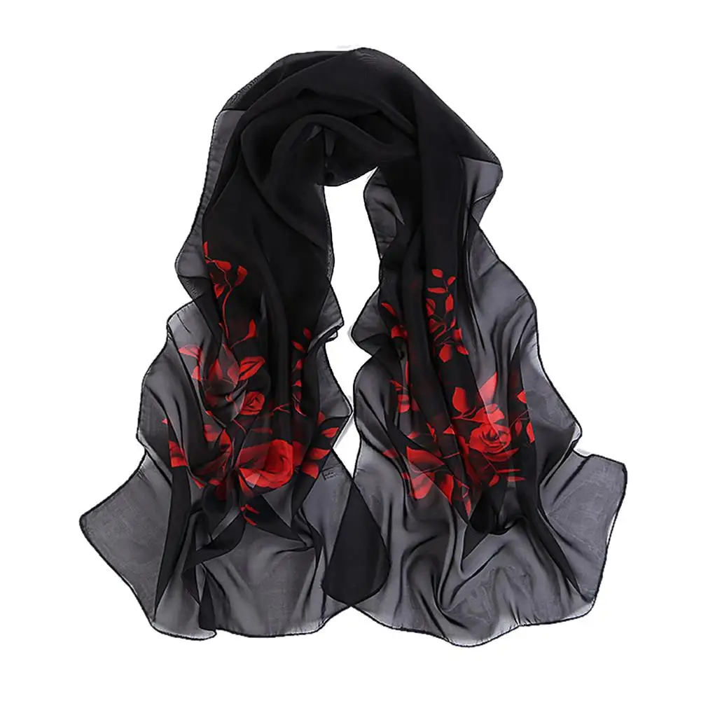 Женский винтажный шифоновый шарф MYTL черный красный цветочный узор|chiffon scarf|scarf for