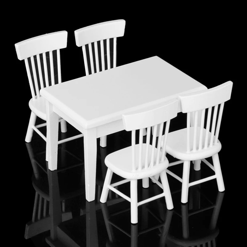  5 piece Model table chair a Manger Set Furniture Doll House Miniature White 1 / 12